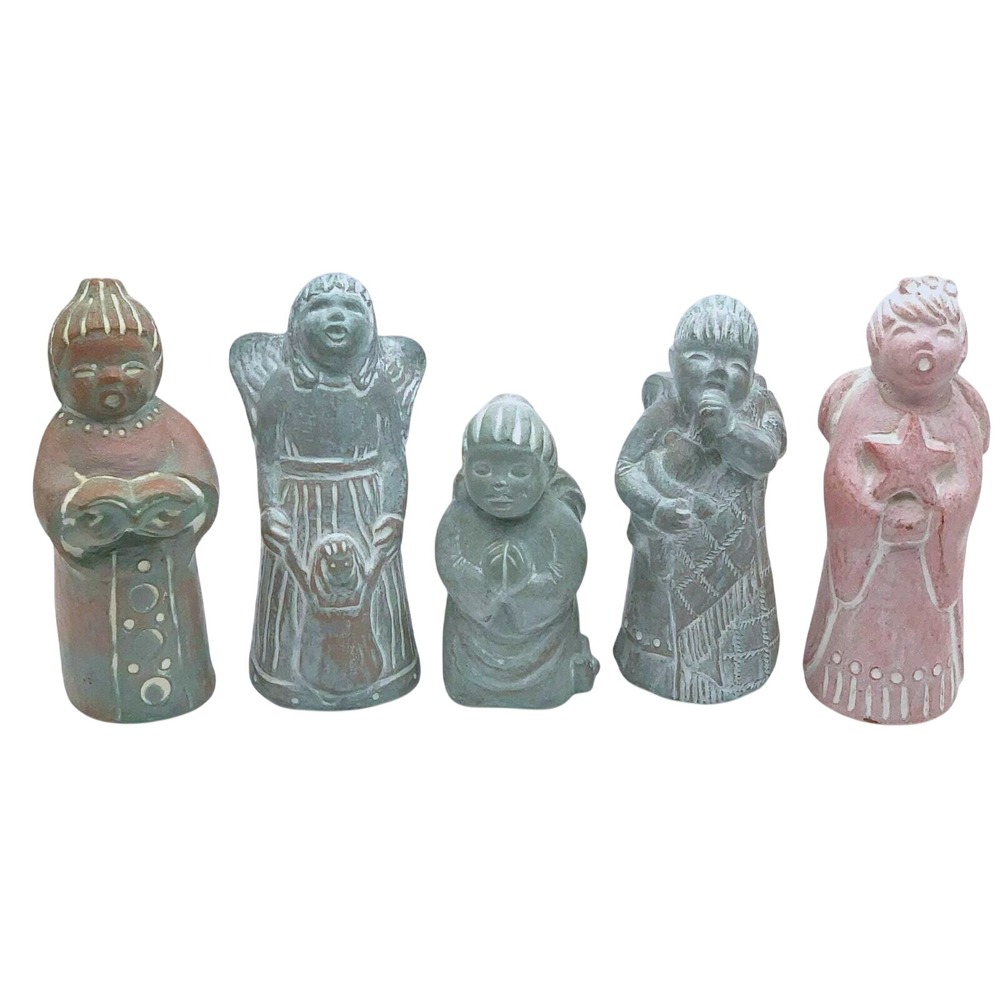 5 Isabel Bloom Signed Angels Color-washed Figurines Approx 4in Vintage 1980s-90s